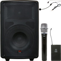 

Galaxy Audio TQ8-24HSN Traveler Quest 8 Battery Powered PA Speaker System, Includes 2x TQREC Receivers, 1x TQHH Handheld Mic, 1x TQMBP Body Pack Transmitter, 1x HS13-UBK Headset Mic