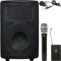 

Galaxy Audio TQ8-24HVN Traveler Quest 8 Battery Powered PA Speaker System, Includes 2x TQREC Receivers, 1x TQHH Handheld Mic, 1x TQMBP Body Pack Transmitter, 1x LV13-UBK Lavalier Mic