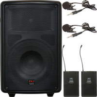 

Galaxy Audio TQ8-24VVN Traveler Quest 8 Battery Powered PA Speaker System, Includes 2x TQREC Receivers, 2x TQMBP Body Pack Transmitter, 2x LV13-UBK Lavalier Mic