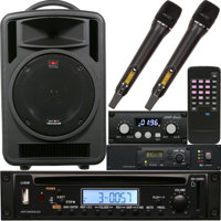

Galaxy Audio Any Spot Traveler TV10 10" 150W Portable PA System with RM-CD Player, TV5-DREC Dual-Channel UHF Receiver, AS-TVTX Audio Link Transmitter and 2x TVHH Handheld Wireless Microphones, Frequency G: 520 to 544MHz