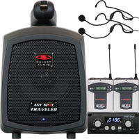 

Galaxy Audio TV5X Traveler Portable Wireless PA Speaker System with Dual Channel Receiver, 2x Headset Microphone, 2x Bodypack Transmitter, Frequency 520 to 544MHz