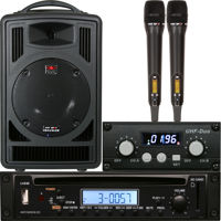 

Galaxy Audio TV8 Traveler Portable Wireless PA Speaker System with Dual Channel Receiver, 2x Wireless Handheld Microphone, CD and MP3 Player with Remote Controller, Frequency 520 to 544MHz
