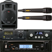

Galaxy Audio TV8 Traveler Portable Wireless PA Speaker System with Dual Channel Receiver, 2x Wireless Handheld Microphone, Audio Link Transmitter, CD and MP3 Player with Remote Controller, Frequency 520 to 544MHz