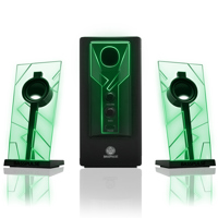 

GoGroove BassPULSE 2.1 Computer Stereo Speaker System with Green LED Glow Lights and Powered Subwoofer, 20W RMS Power