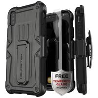 

Ghostek Iron Armor Rugged Case with Tempered Glass and Holster for iPhone XS, Black/Gray