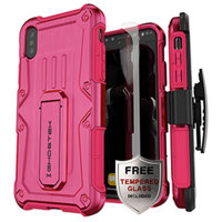 

Ghostek Iron Armor Rugged Case with Tempered Glass and Holster for iPhone XS, Pink