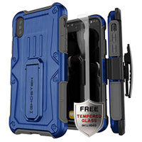 

Ghostek Iron Armor Rugged Case with Tempered Glass and Holster for iPhone XS, Gray/Blue