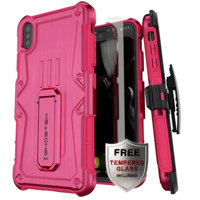

Ghostek Iron Armor Rugged Case with Tempered Glass and Holster for iPhone XS Max, Pink