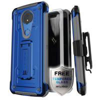 

Ghostek Iron Armor 2 Rugged Kickstand Case with Holster Belt Clip and Tempered Glass Screen Protector for Moto G7 Power and G7 Supra Smartphone, Blue/Gray