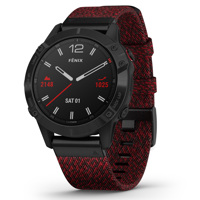 

Garmin fenix 6 Pro Sapphire Edition Multisport GPS Smartwatch, Black DLC with Red Nylon Band