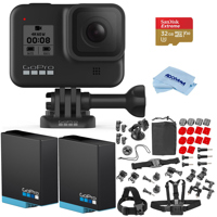 

GoPro HERO8 Black - Bundle With 32GB MicroSDHC Card, 2 Pack GoPro Rechargeable Battery, Froggi Extreme Sport Action Camera Accessory Set, Microfiber Cloth