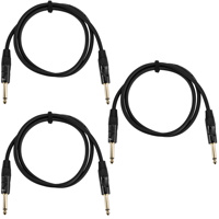 

H&A 1/4" Male to 1/4" Male Instrument Cable with Rean Gold Connectors, 3', 3-Pack