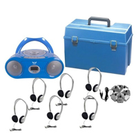 

Hamilton Buhl 6 Station Bluetooth CD/Cassette/AM-FM Listening Center with HA2 Headsets, MPC-5050 Boombox, Stereo Jackbox, Plastic Carrying Case