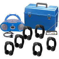 

Hamilton Buhl 6 Person Wireless Listening Center with MPC5050 BoomBox, 6 FLEXW1BK Headphones (Black) & HMC Carrying Case