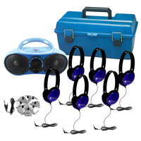 

Hamilton Buhl 6 Person Listening Center with HB-100BT2 Boom Box, 6x PRM100 Headphones, JBP/8VA Jack Box, Lockable Carry Case