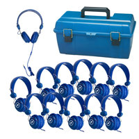 

Hamilton Buhl Lab Pack, 12x FVBLU Favoritz Headsets with In-Line Microphone and TRRS Plug, Small Carry Case, Blue