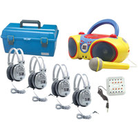 

Hamilton Buhl 4 Person Listening Center with Kids-CD30 Boombox, 4x SC-7V Headphone, Jackbox, Lockable Carry Case