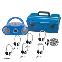 

Hamilton Buhl 6 User Portable Boombox Listening Center with HA2 Personal Headphones, 8 Position Stereo Jackbox, Carrying Case
