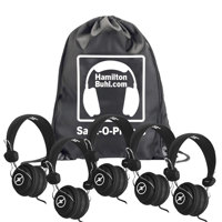 

Hamilton Buhl Sack-O-Phones - 5x Favoritz Headsets with In-Line Microphone and TRRS Plug with One Carry Bag, Black