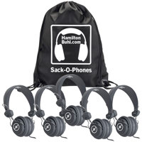 

Hamilton Buhl Sack-O-Phones - 5x Favoritz Headsets with In-Line Microphone and TRRS Plug with One Carry Bag, Gray