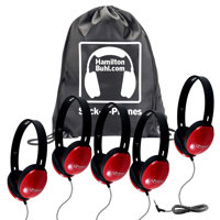 

Hamilton Buhl Sack-O-Phones - 5x Primo Stereo Headphones with One Carry Bag, Red