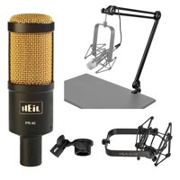 

Heil Sound PR40 Large Diameter Dynamic Cardioid Studio Microphone, Black Body, Gold Grill - Broadcast Arm With XLR Cable - Microphone Suspension Shockmount
