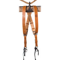 

HoldFast Gear Money Maker 2-Camera English Bridle Leather Harness, No D-Rings, Tan, Black Hardware, Large