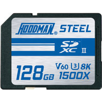 

Hoodman 128GB Steel UHS-II V60 U3 Class 10 SDXC Memory Card, 260MB/s Read, 100MB/s Write