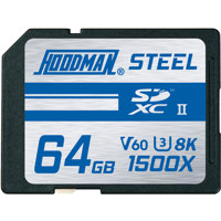 

Hoodman 64GB Steel UHS-II V60 U3 Class 10 SDXC Memory Card, 260MB/s Read and 100MB/s Write Speed