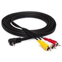 

Hosa Technology 10' Audio/Visual Camcorder Cable, 4 Conductor Right Angle 3.5mm Mini Male to 3 RCA Male Connectors, Video + Left/Right Audio