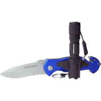 

Humvee Gear Emergency Rescue Folding Knife with Drop Point Half Serrated Blade and LED Light Combo, Blue/Black