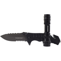 

Humvee Gear Emergency Rescue Folding Knife with Drop Point Half Serrated Blade and LED Light Combo, Black