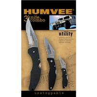 

Humvee Gear 3 Piece Folding Utility Knife Set, Three 1/2 Serrated, Drop Point Blades with Nylon Handles, Small, Medium & Large Pocket Knives