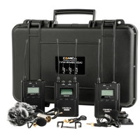 

Comica CVM-WM200A Dual-Transmitter Lavalier Microphone Kit (Runs on AA Batteries), Includes 2x Transmitters and Dual-Group Receiver