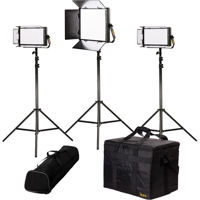 

Ikan Lyra Bi-Color 3-Point Soft Panel LED Light Kit, Includes 1x LB10 LED Light, 2x LB5 LED Light, 3x HD Stand, 3x Barn Doors with Intensifier, 3x Gold Mount Battery Plate, 3x V-Mount Battery Plate, 3x Power Supply with Cable, 3x Remote Control, 3x Yoke M