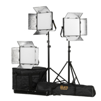 

Ikan Lyra 1x1 Daylight 3-Point Soft Panel LED Light Kit, Includes 3x Gold Mount Battery Plate, 3x V-Mount Battery Plate, 3x Yoke Mount, 3x Heavy Duty Light Stand, 1x Light Kit Bag, 1x Stand Bag