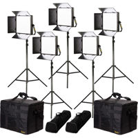 

Ikan Lyra Daylight 5-Point Soft Panel LED Light Kit, Includes 5x LW10 LED Light, 5x HD Stand, 5x Barn Door with Intensifier, 5x Gold Mount Battery Plate, 5x V-Mount Battery Plate, 5x Power Supply with Cable, 5x Remote Control, 5x Yoke Mount, 2x Light Bag 