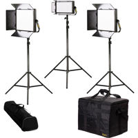 

Ikan Lyra Daylight 3-Point Soft Panel LED Light Kit, Includes 2x LW10 LED Light, 1x LW5 LED Light, 3x HD Stand, 3x Barn Door with Intensifier, 3x Gold Mount Battery Plate, 3x V-Mount Battery Plate, 3x Power Supply with Cable, 3x Remote Control, 3x Yoke Mo