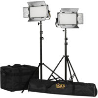 

Ikan Rayden Daylight 2-Point Panel LED Light Kit, Includes 2x RW5 LED Light, 2x HD Light Stand, 2x Barn Door with Intensifier, 2x Neutral Diffusion Panel, 2x Gold Mount Battery Plate, 2x V-Mount Battery Plate, 2x Power Supply with Cable, 2x Remote Control