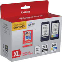 

Canon Ink Package with PG-245 XL Black & CL-246 XL Color Ink Cartridge and Photo Paper 50 Sheets