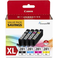 

Canon CLI-281 XL BKCMY Combo 4-Pack of Black, Cyan, Magenta, and Yellow Ink Tanks for Pixma Inkjet Printers