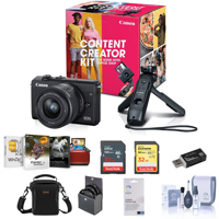 

Canon EOS M200 Content Creator Kit with Tripod Grip/Remote & EF-M 15-45mm f/3.5-6.3 IS STM Lens, Black - Bundle With Camera Case, 32GB SDHC Card, 49mm Filter Kit, Cleaning Kit, Mac Software, And More