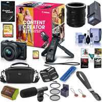 

Canon EOS M200 Content Creator Kit with Tripod Grip/Remote & EF-M 15-45mm f/3.5-6.3 IS STM Lens, Black - Bundle With Camera Case, 64GB SDXC Card, Spare Battery, Pro On Camera Shotgun Mic, With More