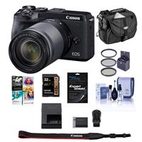 Canon EOS M6 Mark II Mirrorless Camera with EFM 18-150mm IS STM Lens & EVF-DC2 Viewfinder Black - BUNDLE With 32GB SDHC Card, 55mm Filter Kit, Camera Case, Cleaning Kit, Screen Protector, PC Software