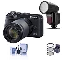 Canon EOS M6 Mark II Mirrorless Digital Camera with EF-M 18-150mm IS STM Lens & EVf-DC2 Viewfinder, Black - With Flashpoint Zoom Li-on X R2 TTL On-Camera Round Flash, 55mm Filter Kit, Cleaning Kit