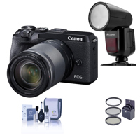 

Canon EOS M6 Mark II Mirrorless Digital Camera with EF-M 18-150mm IS STM Lens & EVf-DC2 Viewfinder, Black - With Flashpoint Zoom Li-on X R2 TTL On-Camera Round Flash, 55mm Filter Kit, Cleaning Kit