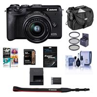 Canon EOS M6 Mark II Mirrorless Camera with EF-M 15-45mm IS STM Lens & EVF-DC2 Viewfinder Black - BUNDLE With 32GB SDHC Card, 49mm Filter Kit, Camera Case, Cleaning Kit, Screen Protector, PC Software