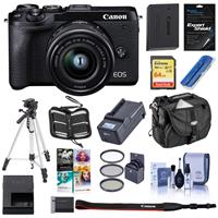 Canon EOS M6 Mark II Mirrorless Digital Camera with EF-M 15-45mm IS STM Lens & EVF-DC2 Viewfinder, Black - Bundle With 64GB SDXC U3 Card, Camera Case, Spare Battery, Tripod, Compact Charger, And More