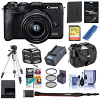 

Canon EOS M6 Mark II Mirrorless Digital Camera with EF-M 15-45mm IS STM Lens & EVF-DC2 Viewfinder, Black - Bundle With 64GB SDXC U3 Card, Camera Case, Spare Battery, Tripod, Compact Charger, And More