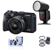 

Canon EOS M6 Mark II Mirrorless Digital Camera with EF-M 15-45mm IS STM Lens & EVF-DC2 Viewfinder, Black - With Flashpoint Zoom Li-on X R2 TTL On-Camera Round Flash, 49mm Filter Kit, Cleaning Kit